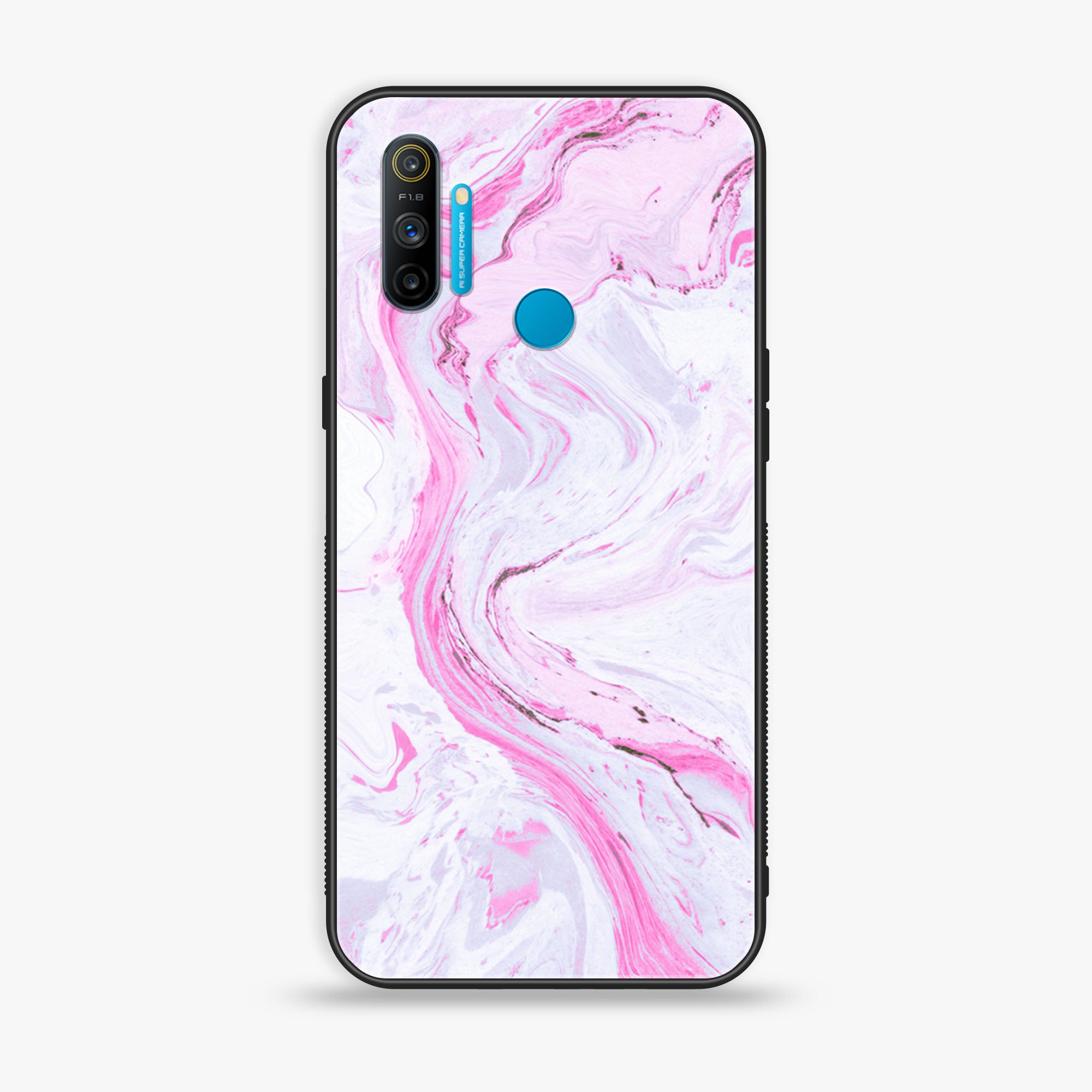 Realme C3  - Pink Marble Series - Premium Printed Glass soft Bumper shock Proof Case