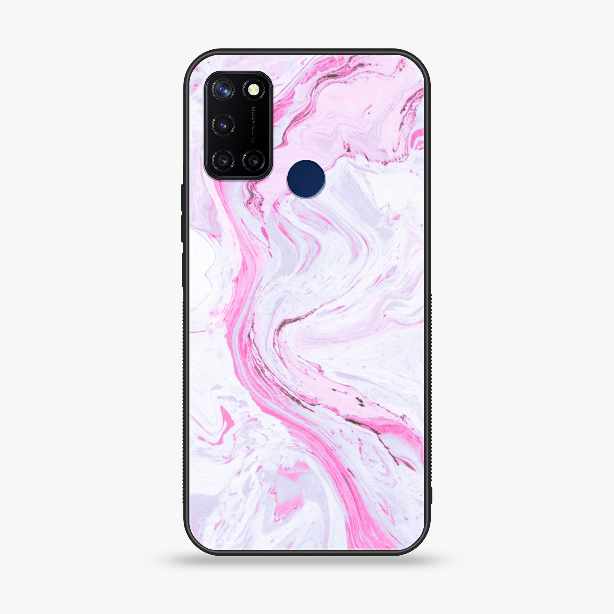 Realme C17  - Pink Marble Series - Premium Printed Glass soft Bumper shock Proof Case