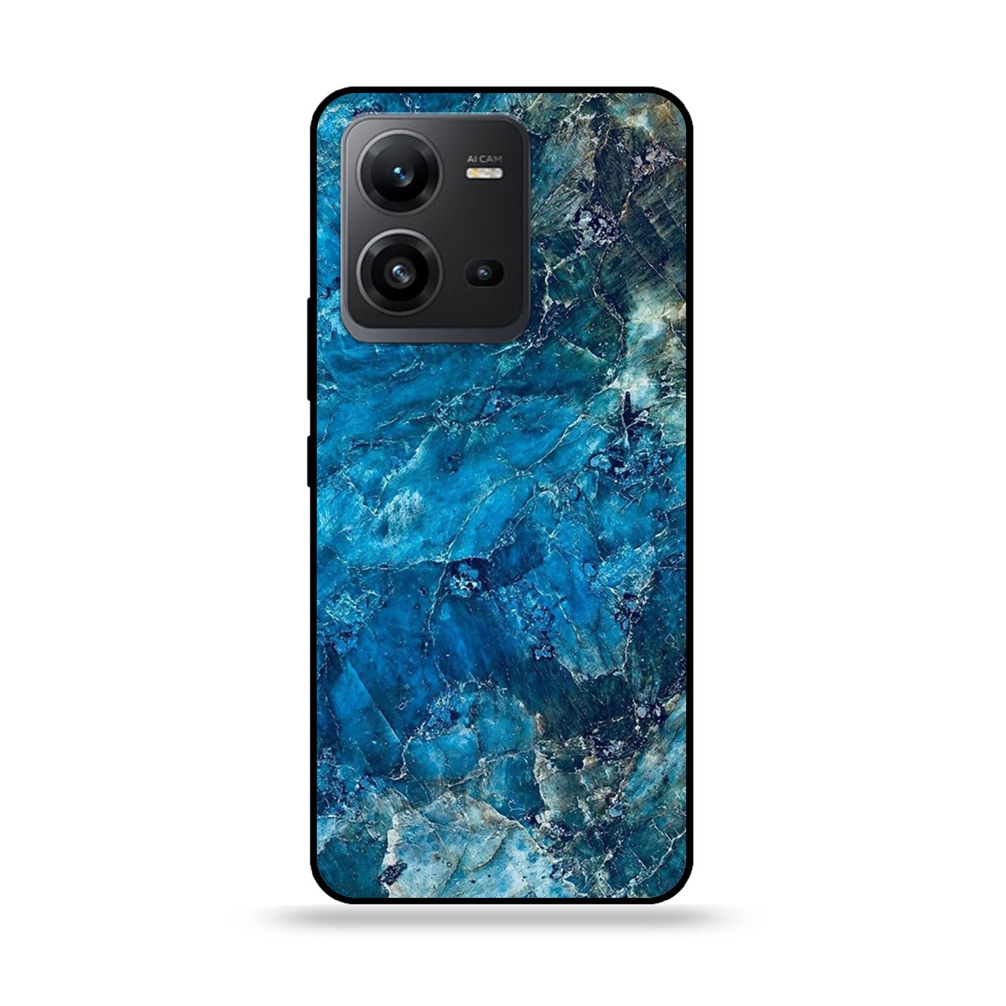 Vivo V25 5G  - Blue Marble Series - Premium Printed Glass soft Bumper shock Proof Case