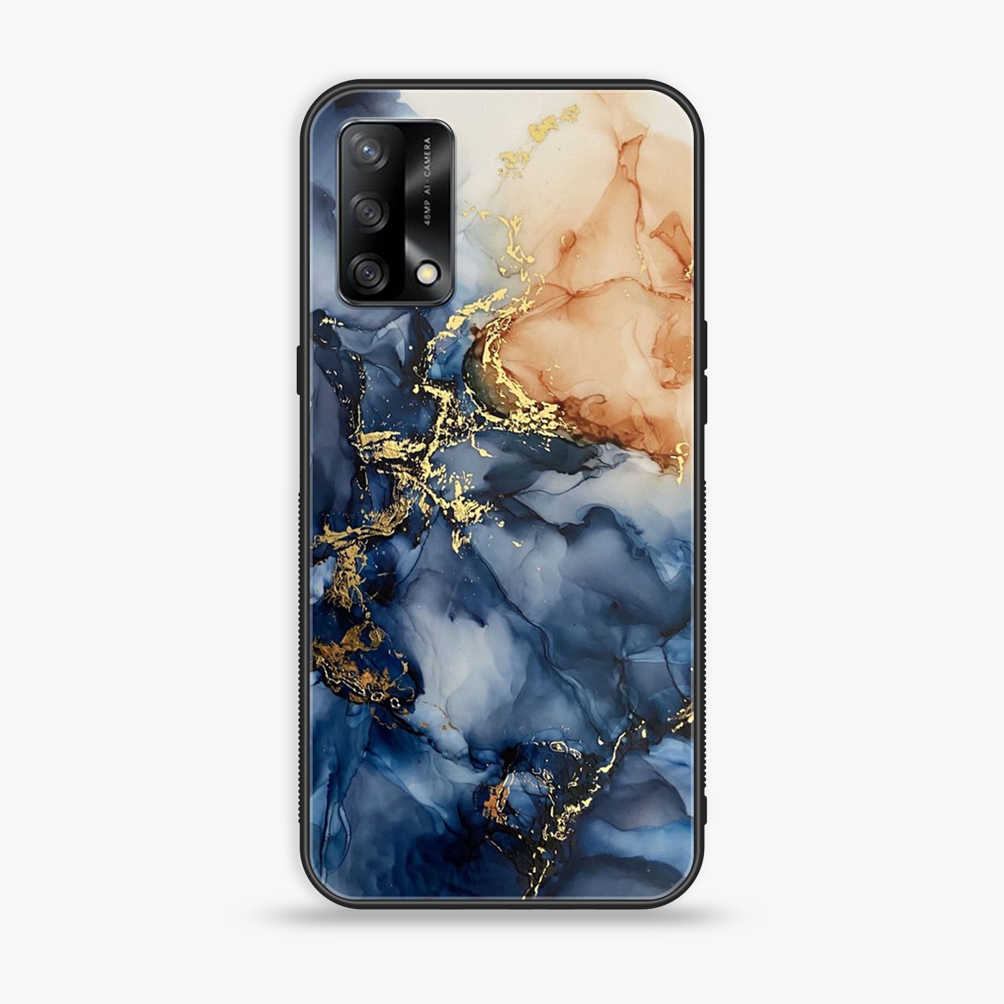 Oppo A95  - Blue Marble Series - Premium Printed Glass soft Bumper shock Proof Case