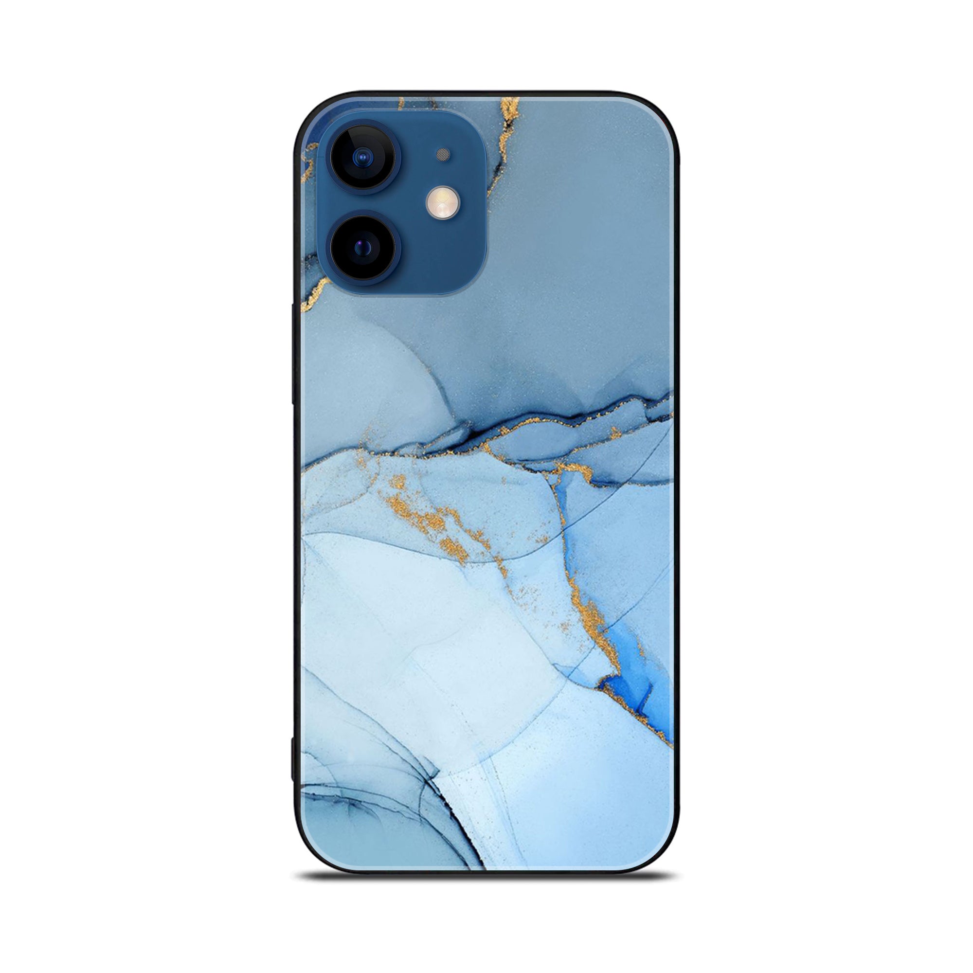 iPhone 12 Mini Blue Marble Series  Premium Printed Glass soft Bumper shock Proof Case