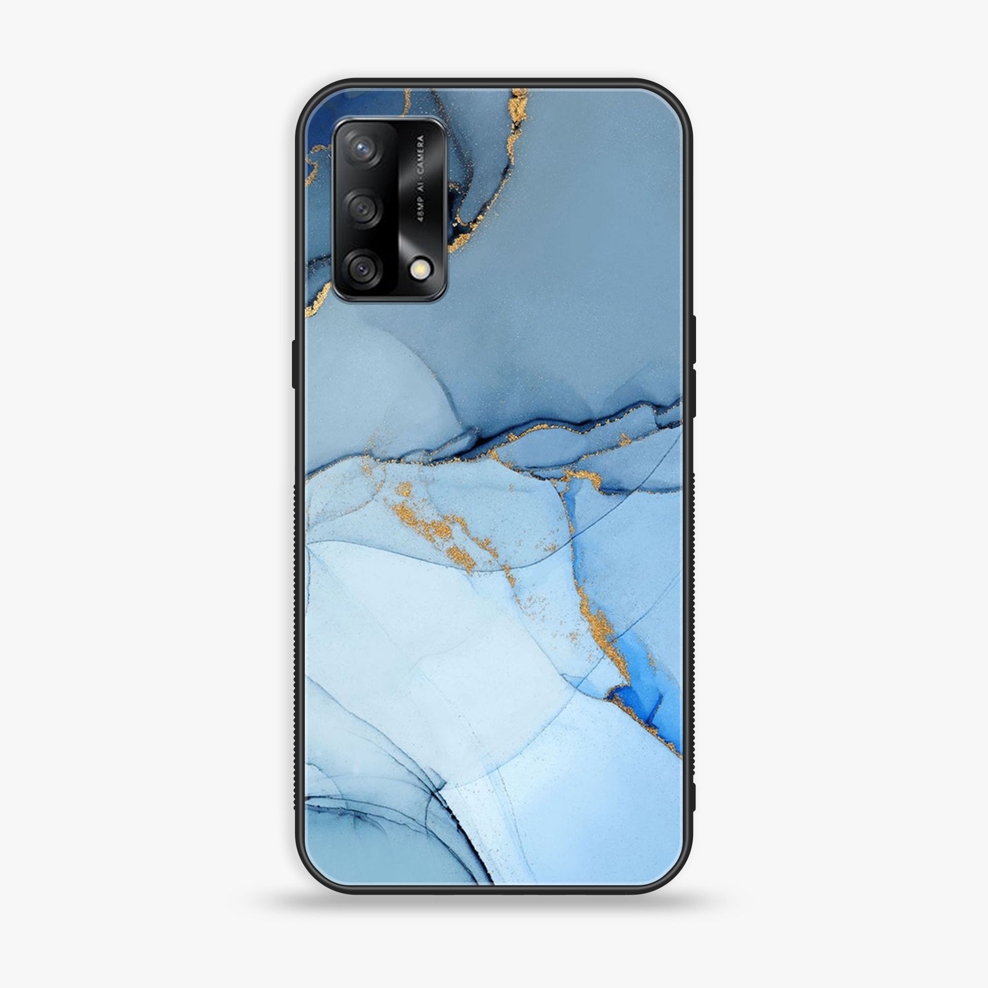 Oppo A74 - Blue Marble Series - Premium Printed Glass soft Bumper shock Proof Case