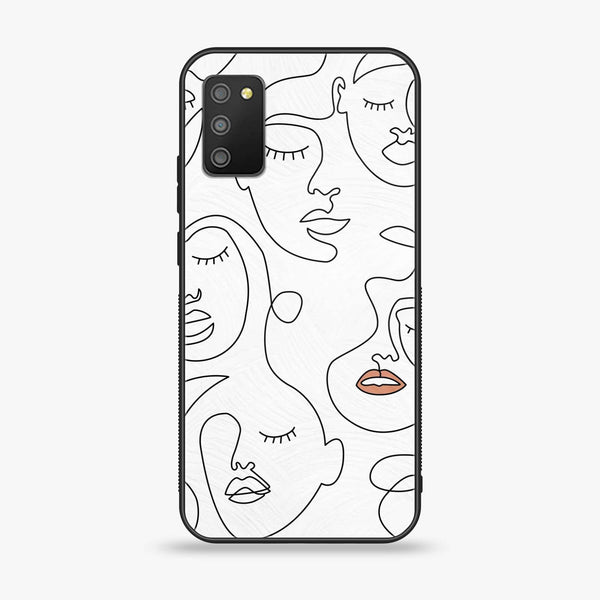 Samsung Galaxy M02s - Girl Line Art Series - Premium Printed Glass soft Bumper shock Proof Case