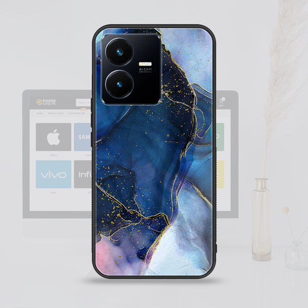Vivo Y22 - Blue Marble Design 5 - Premium Printed Glass soft Bumper shock Proof Case CS-41323