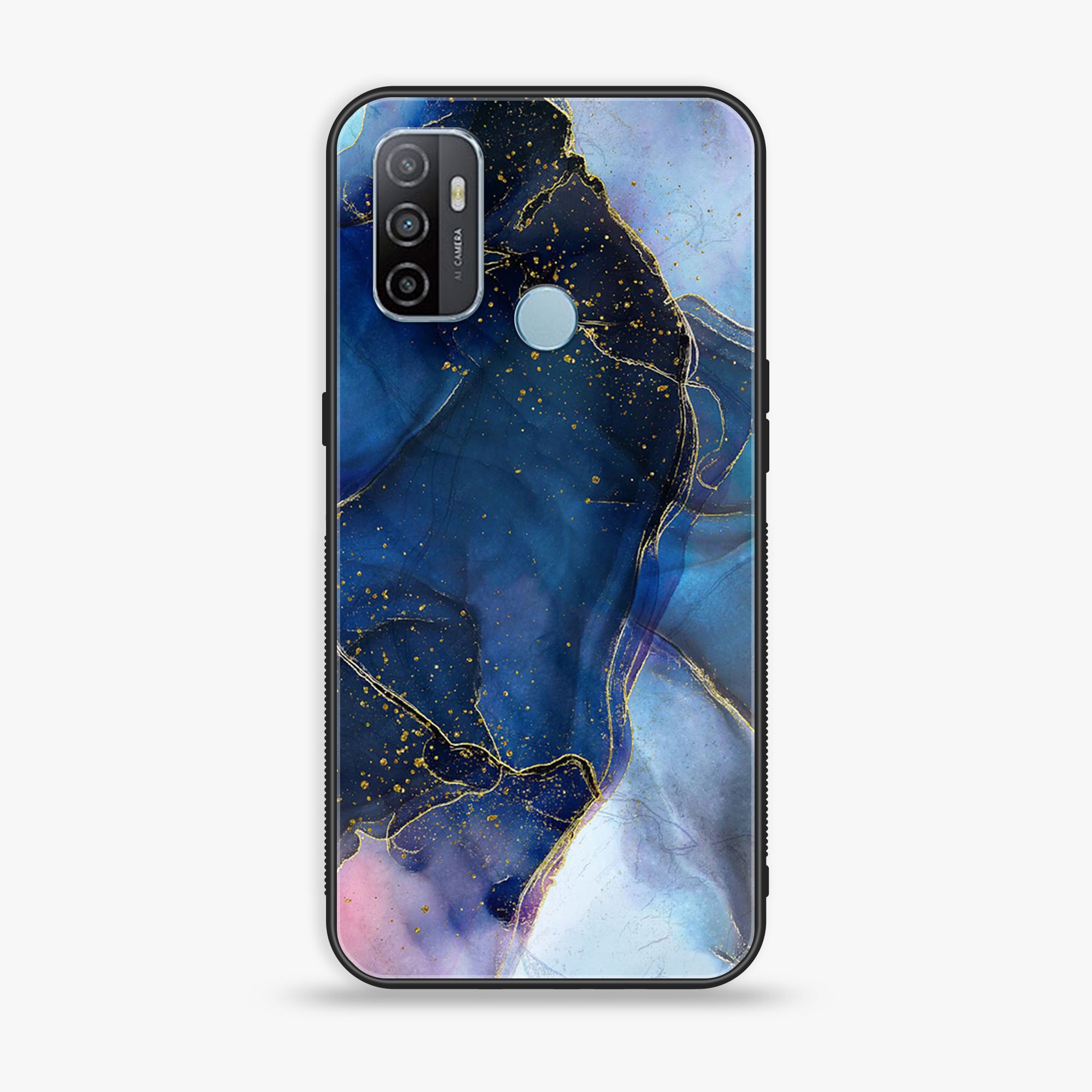 Oppo A53 - Blue  Marble Series - Premium Printed Glass soft Bumper shock Proof Case