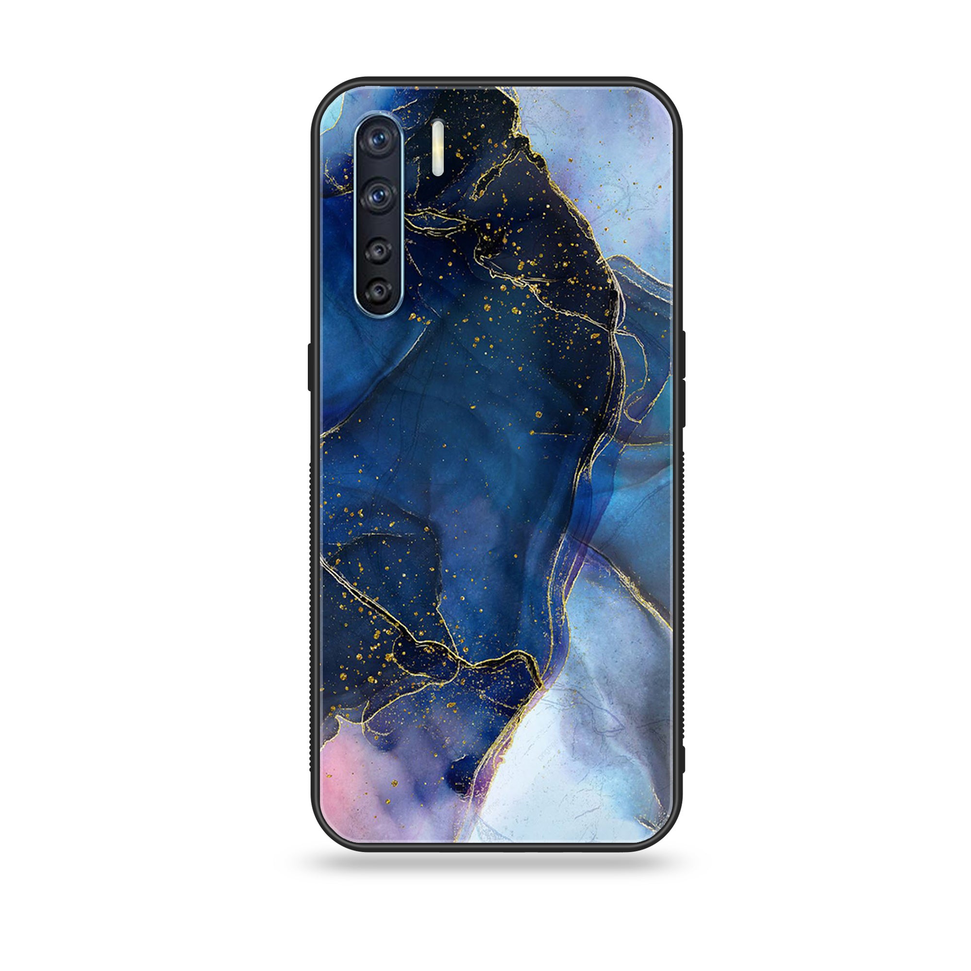 Oppo F15 - Blue  Marble Series - Premium Printed Glass soft Bumper shock Proof Case