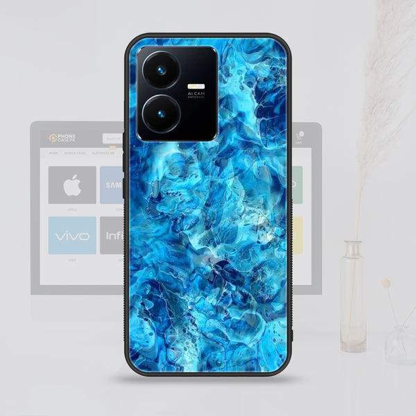 Vivo Y22   Blue Marble Design 6  Premium Printed Glass soft Bumper shock Proof Case CS-6635