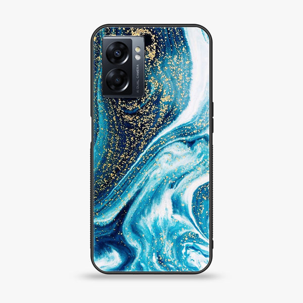Oppo A57 2022 - Blue Marble Series - Premium Printed Glass soft Bumper shock Proof Case