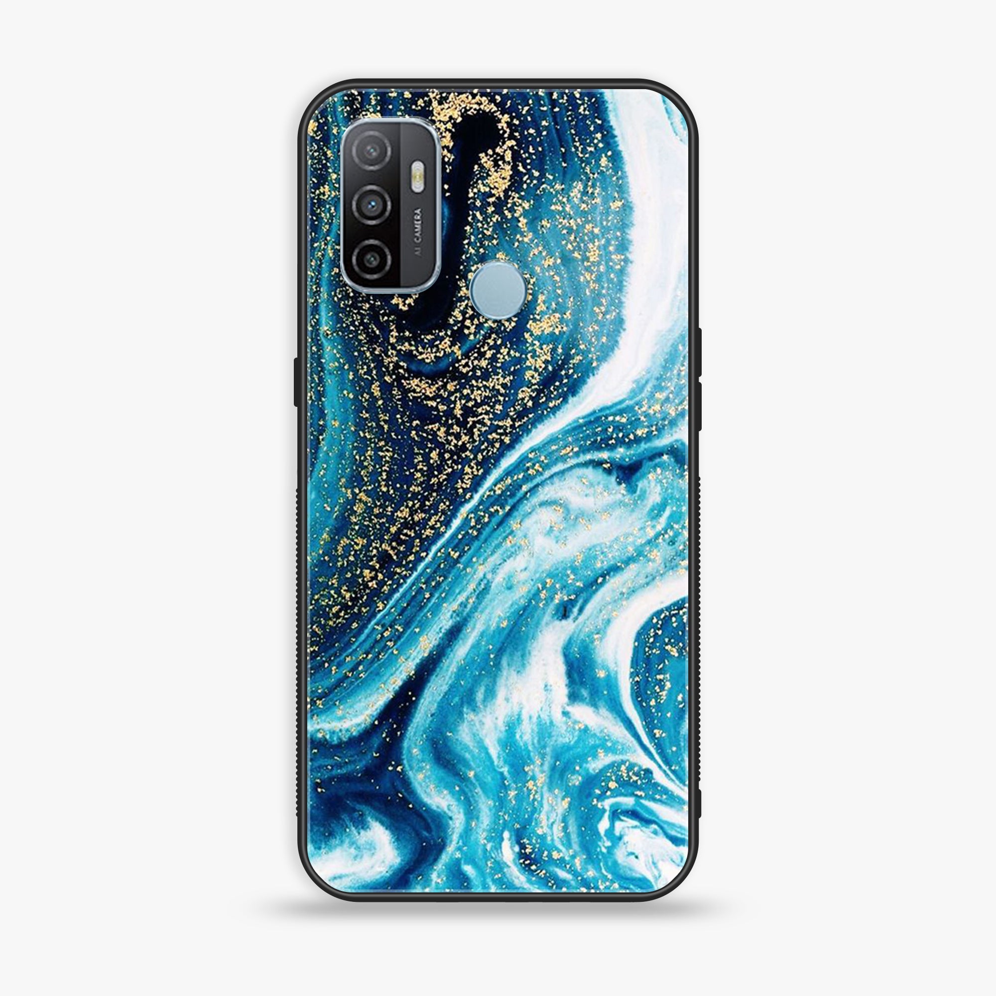 Oppo A53 - Blue  Marble Series - Premium Printed Glass soft Bumper shock Proof Case