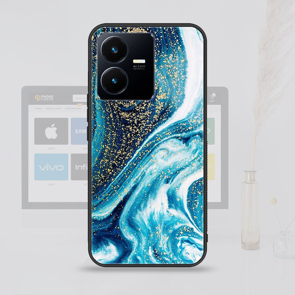 Vivo Y22   Blue Marble Design 5  Premium Printed Glass soft Bumper shock Proof Case CS-12736 CS-16505