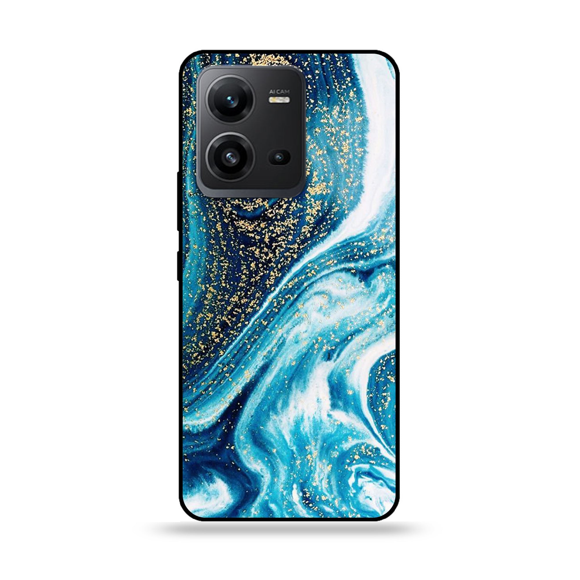 Vivo V25 5G  - Blue Marble Series - Premium Printed Glass soft Bumper shock Proof Case