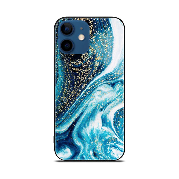 iPhone 11 Blue Marble Series  Premium Printed Glass soft Bumper shock Proof Case