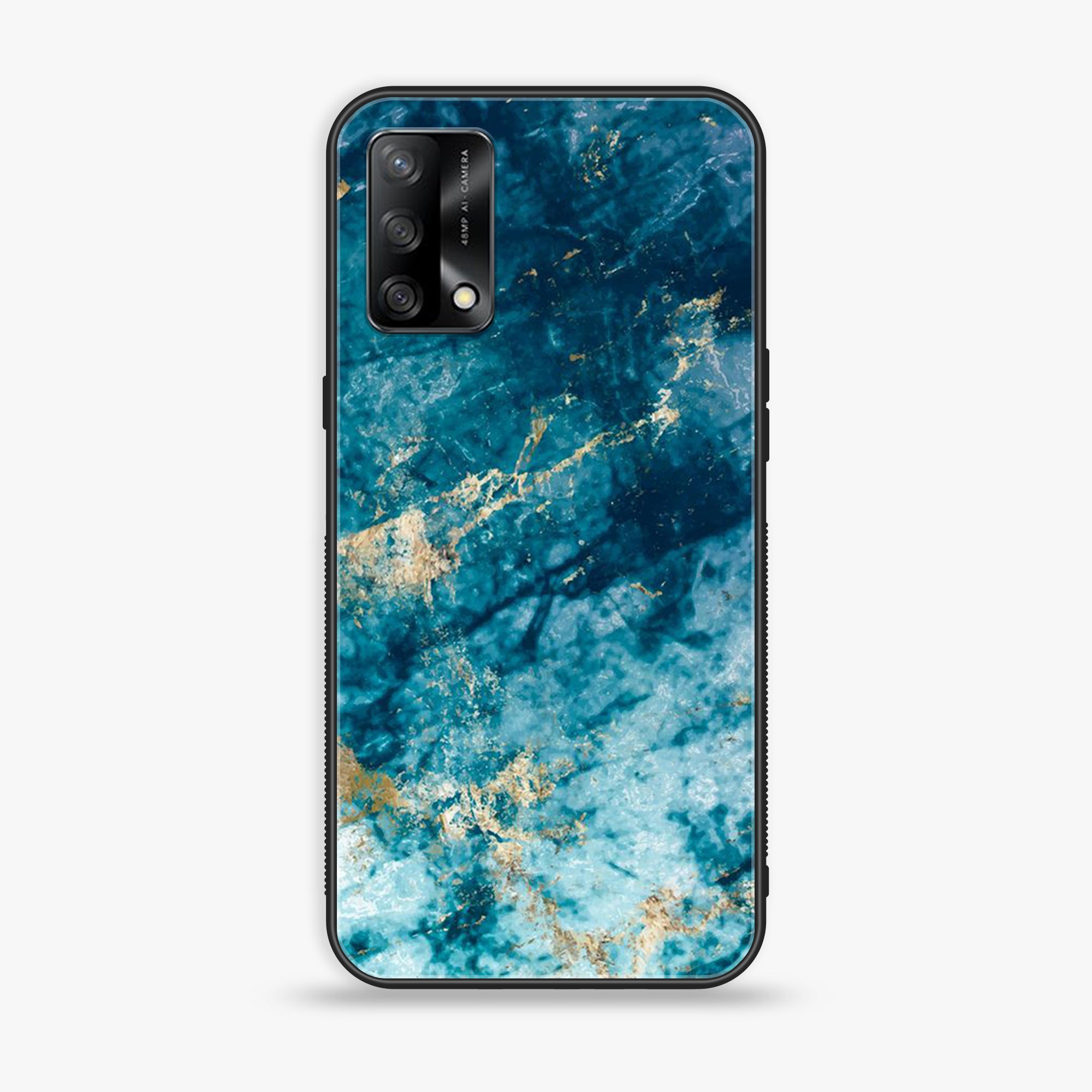 Oppo A74 - Blue Marble Series - Premium Printed Glass soft Bumper shock Proof Case