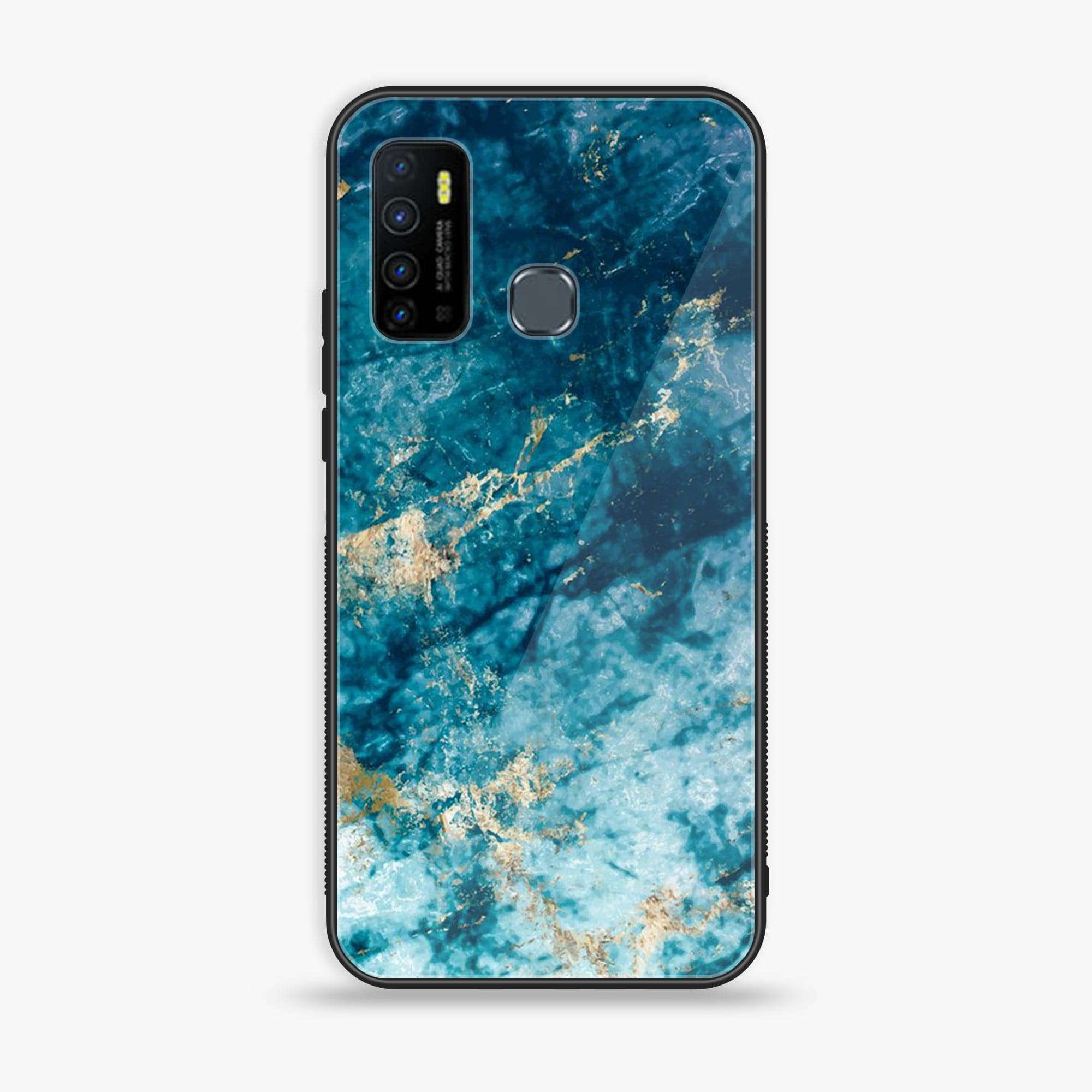 Infinix Hot 9 Play - Blue Marble Series - Premium Printed Glass soft Bumper shock Proof Case