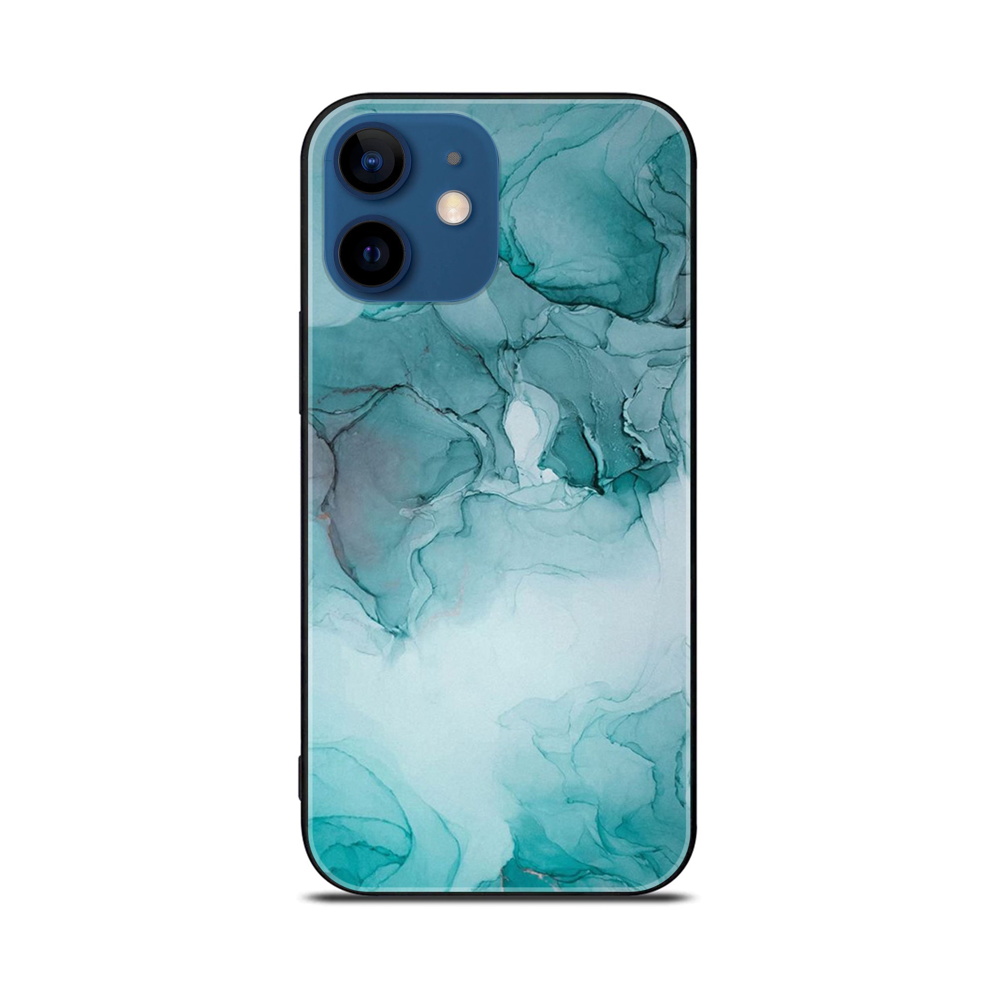 iPhone 12 Blue Marble Series  Premium Printed Glass soft Bumper shock Proof Case