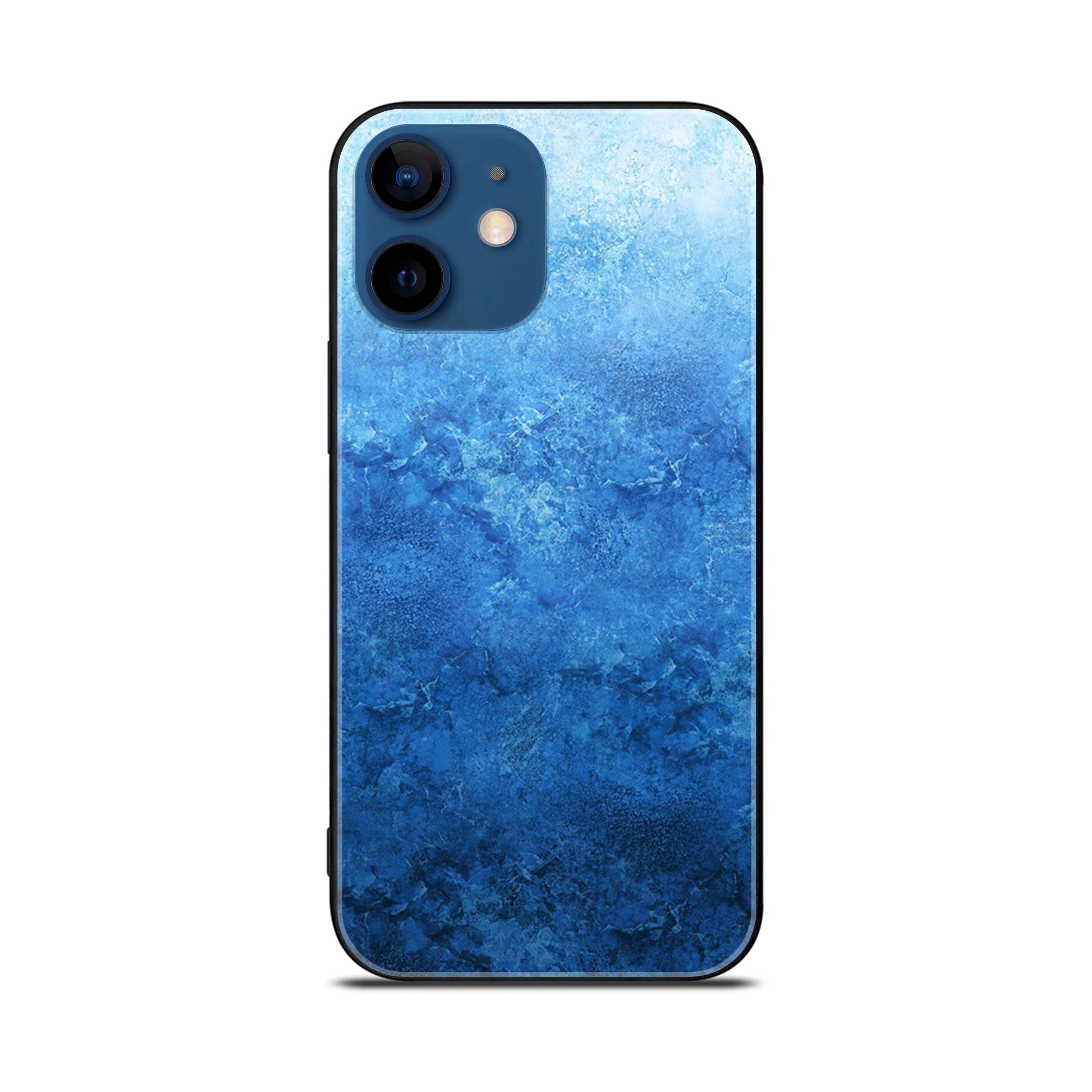 iPhone 12 Mini Blue Marble Series  Premium Printed Glass soft Bumper shock Proof Case