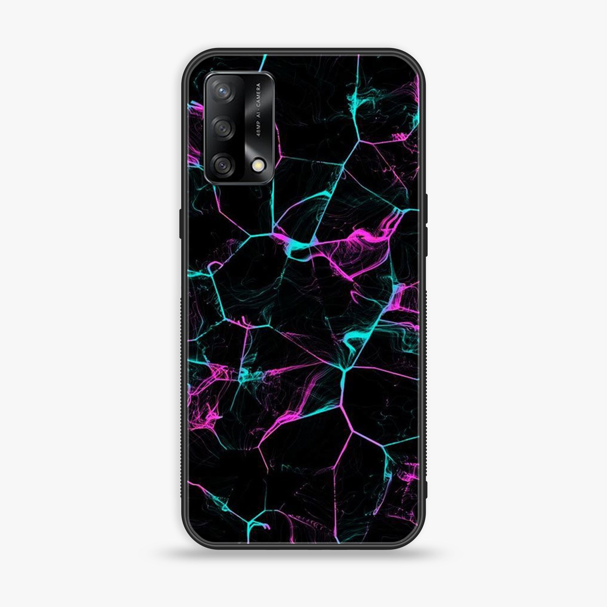 Oppo A95 - Black Marble Series - Premium Printed Glass soft Bumper shock Proof Case