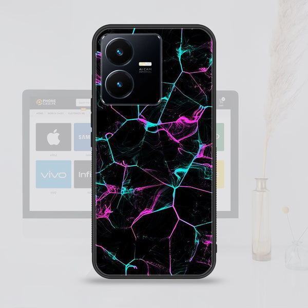 Vivo Y22  Black Marble Design 9  Premium Printed Glass soft Bumper shock Proof Case CS-41634