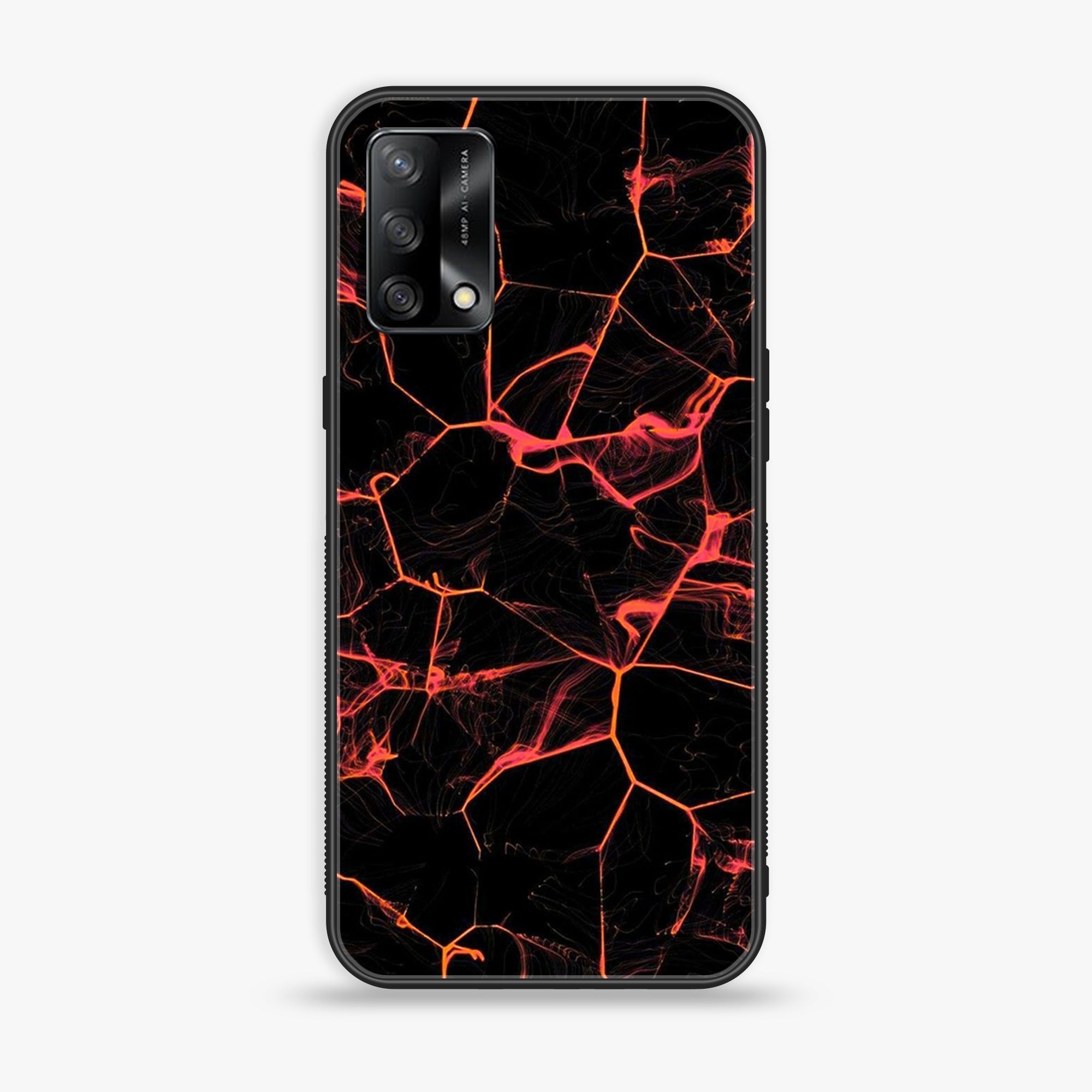 Oppo A74 - Black Marble Series - Premium Printed Glass soft Bumper shock Proof Case