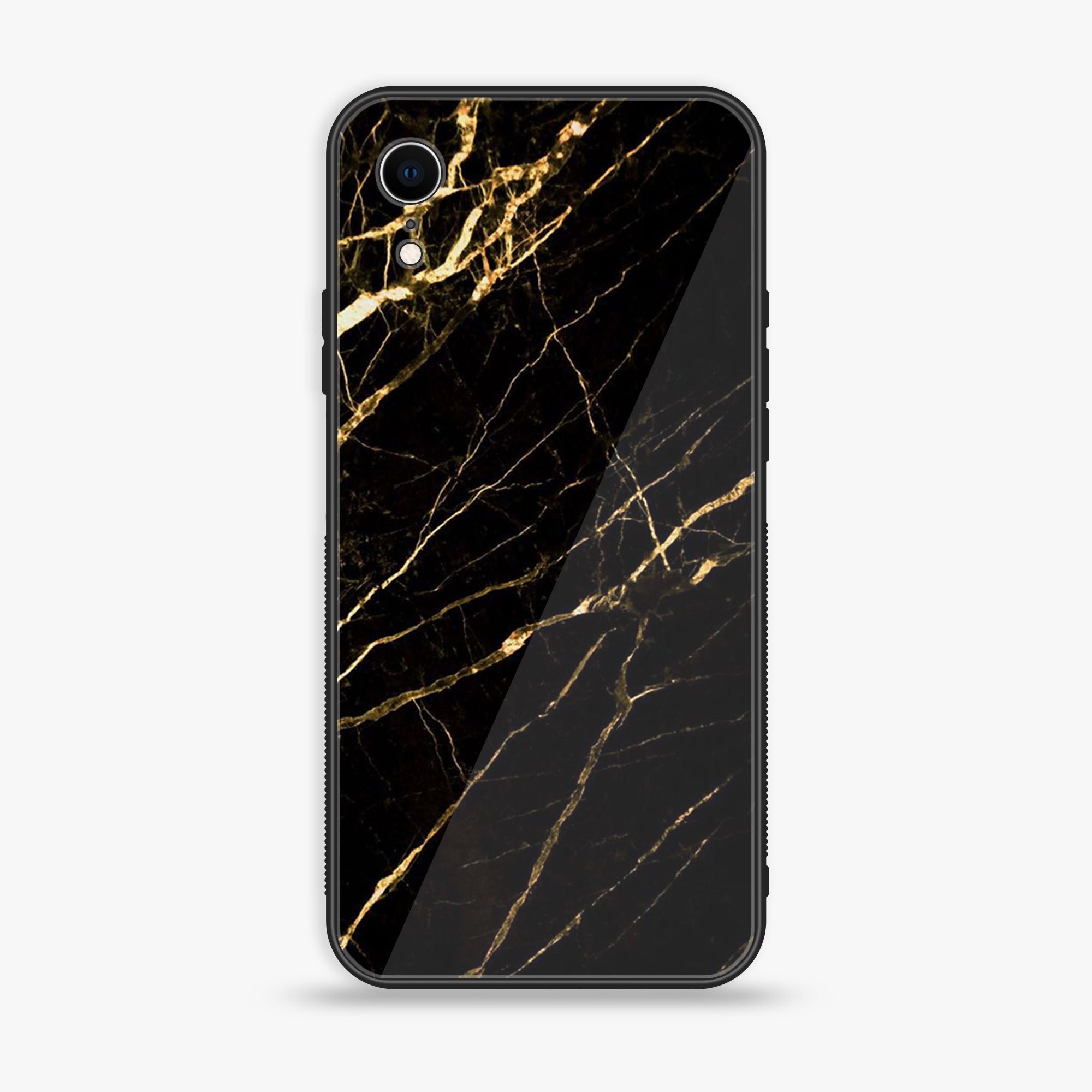 iPhone XR - Black Marble Series - Premium Printed Glass soft Bumper shock Proof Case