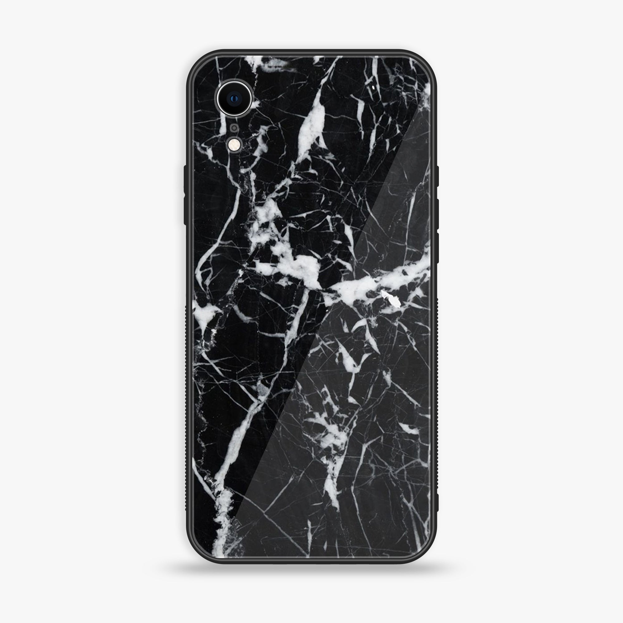 iPhone XR - Black Marble Series - Premium Printed Glass soft Bumper shock Proof Case