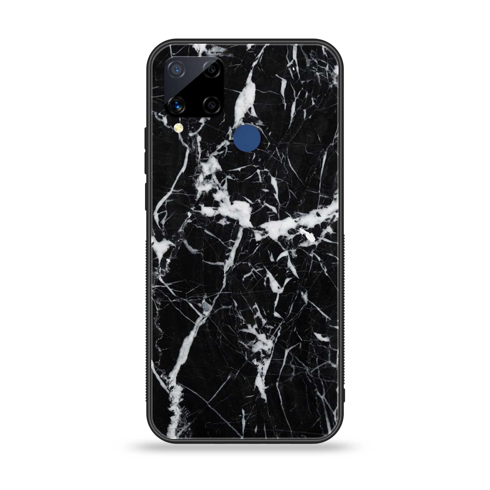 Realme C15  - Black Marble Series - Premium Printed Glass soft Bumper shock Proof Case