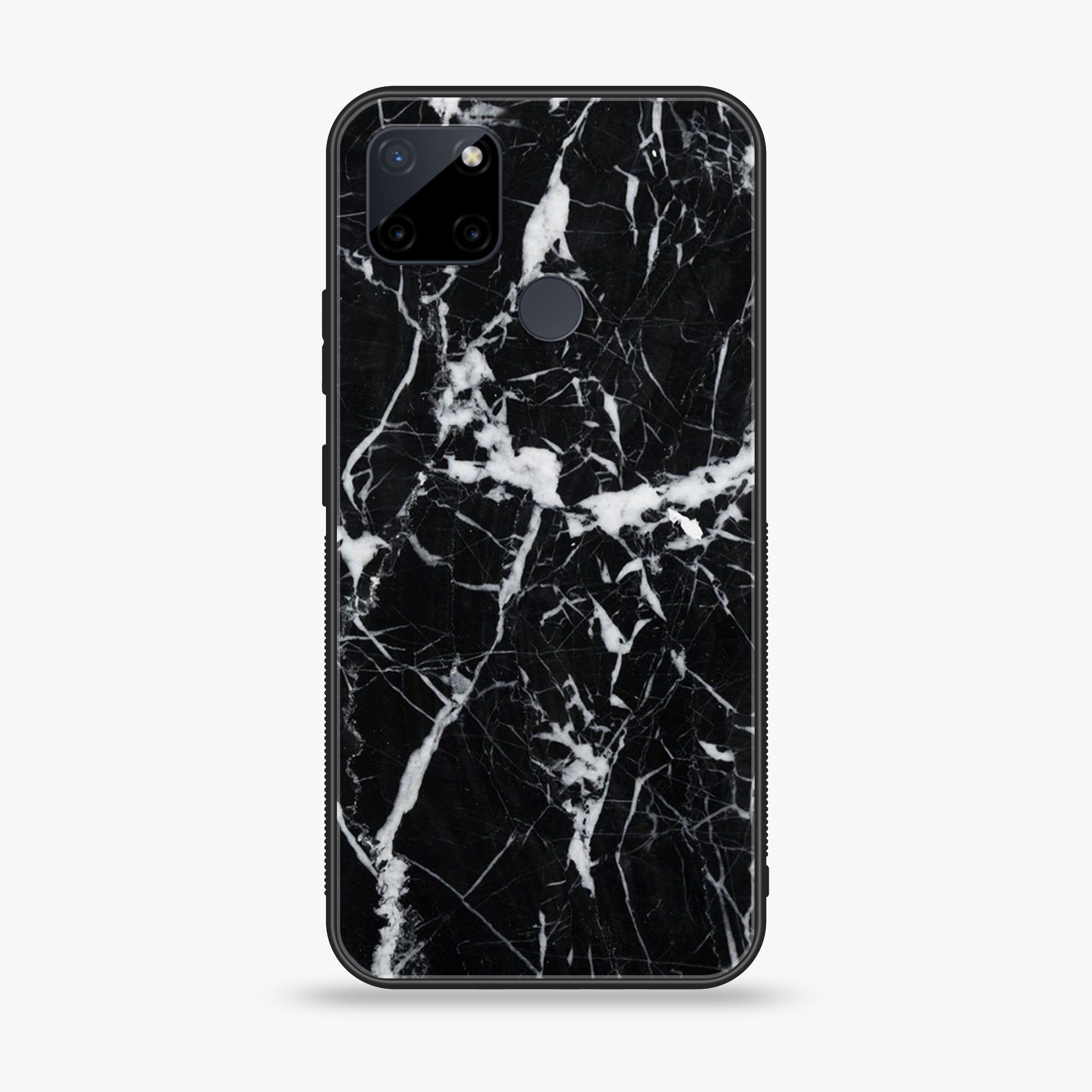 Realme C21Y  - Black Marble Series - Premium Printed Glass soft Bumper shock Proof Case