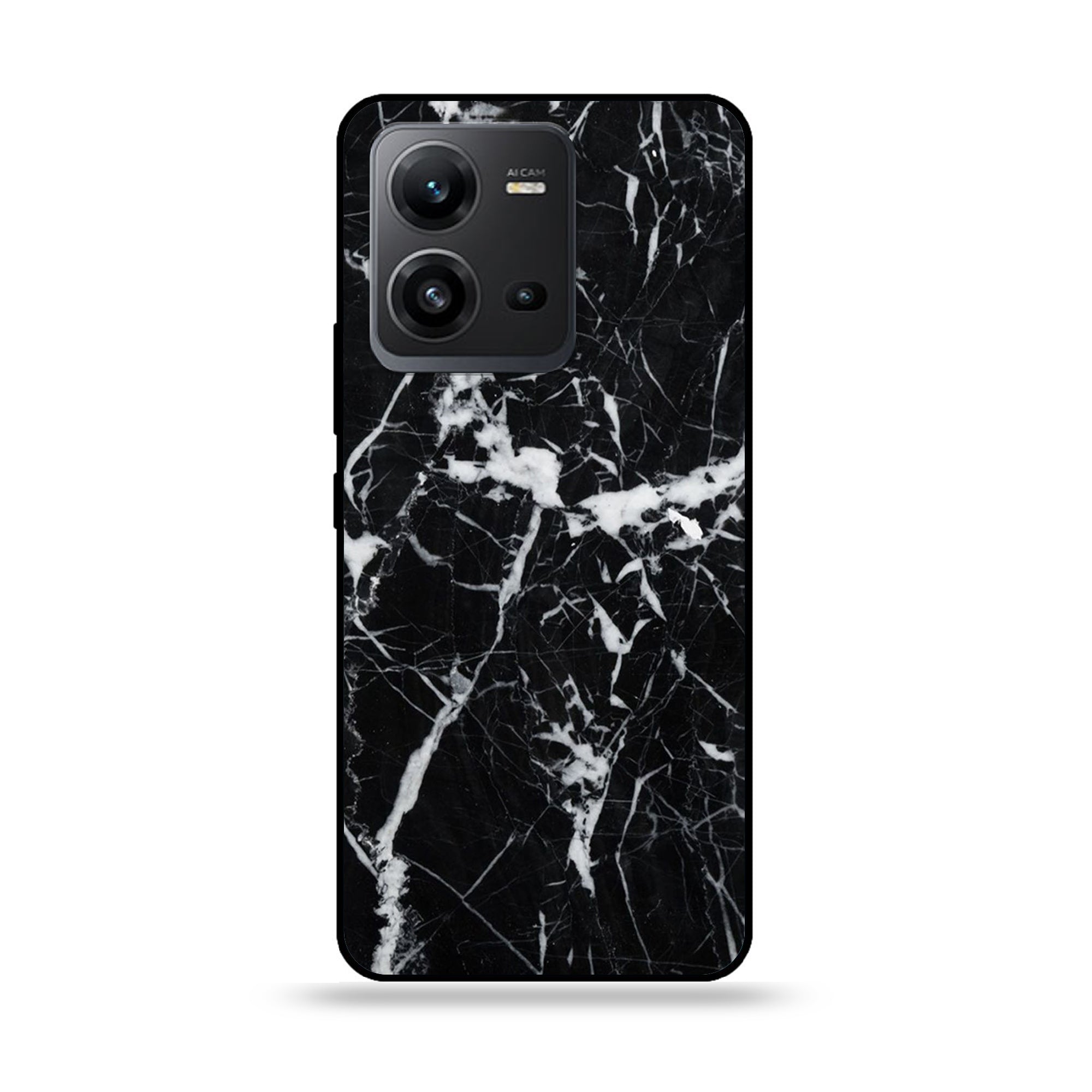 Vivo V25 5G  - Black Marble Series - Premium Printed Glass soft Bumper shock Proof Case
