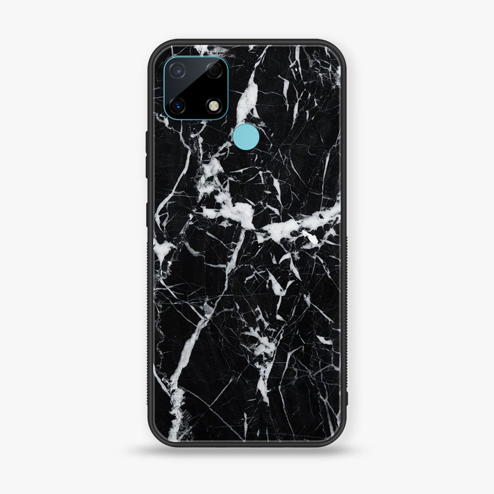 Realme Narzo 30A - Black Marble Series - Premium Printed Glass soft Bumper shock Proof Case