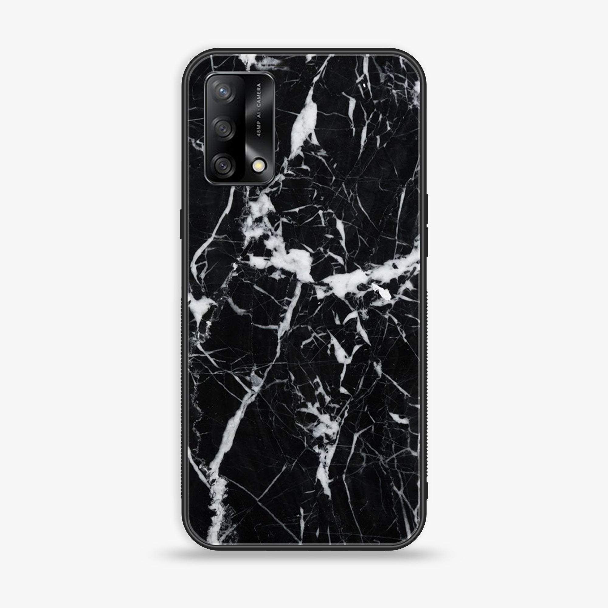 Oppo A95 - Black Marble Series - Premium Printed Glass soft Bumper shock Proof Case