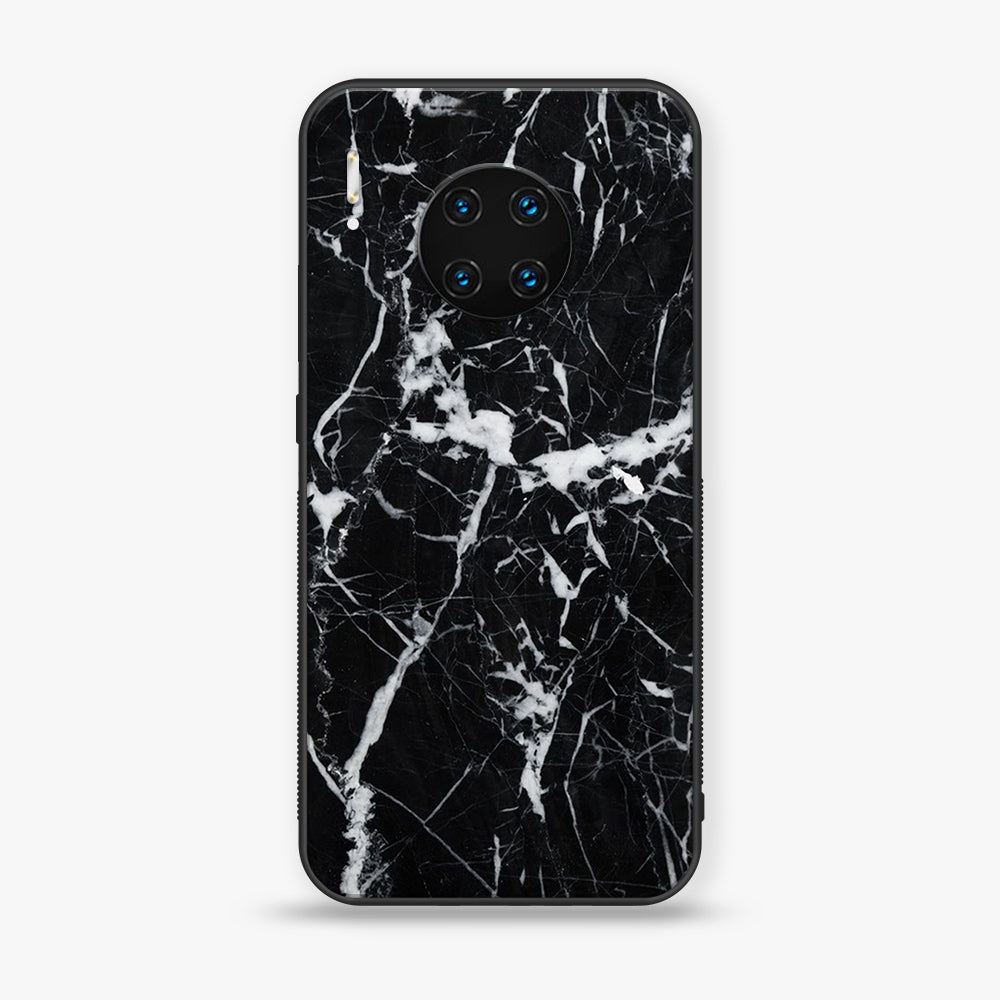 Huawei Mate 30 Pro - Black Marble Series - Premium Printed Glass soft Bumper shock Proof Case