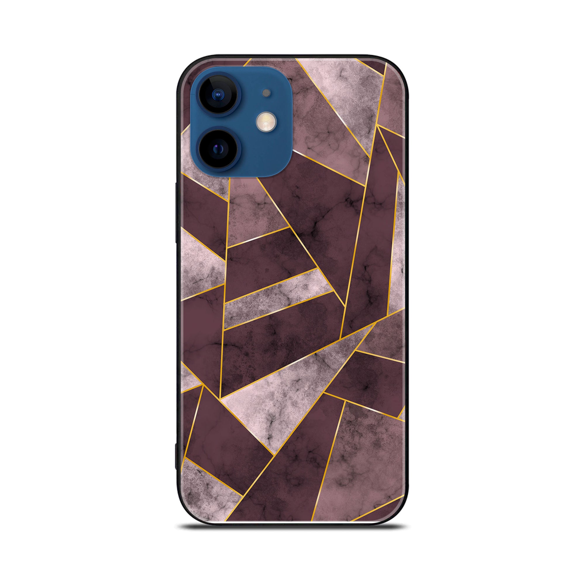 iPhone 12 Mini Geometric Marble Premium Printed Glass soft Bumper shock Proof Case