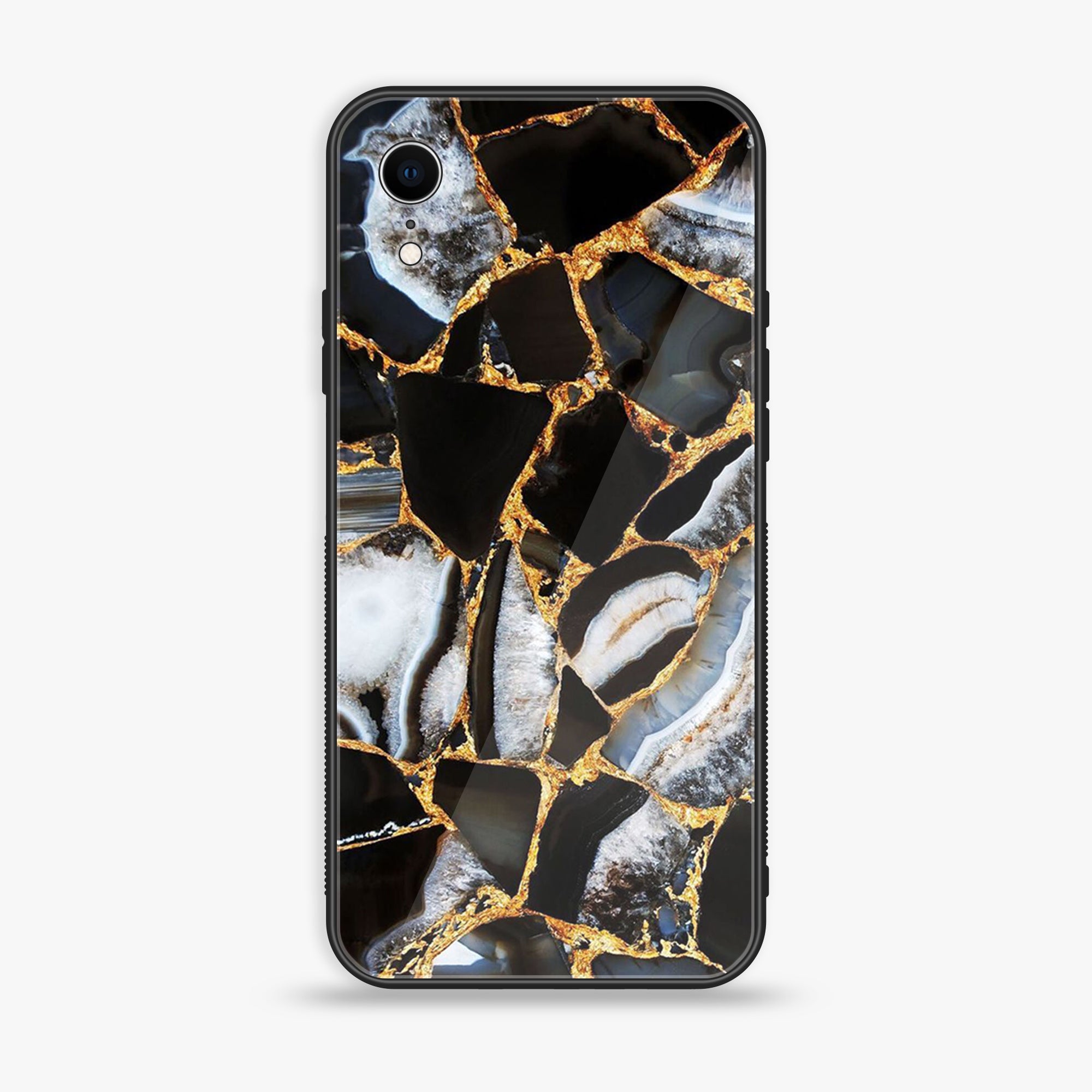 iPhone XR - Black Marble Series - Premium Printed Glass soft Bumper shock Proof Case