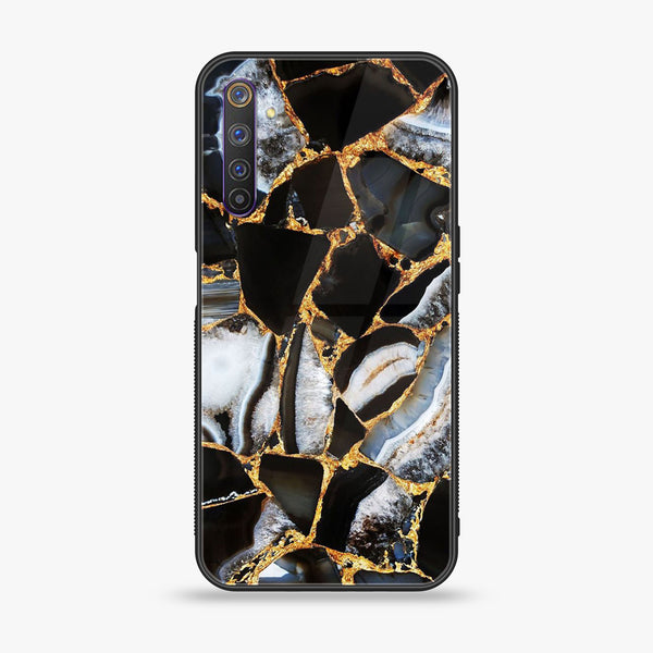 Realme 6 Pro - Black Marble Series - Premium Printed Glass soft Bumper shock Proof Case