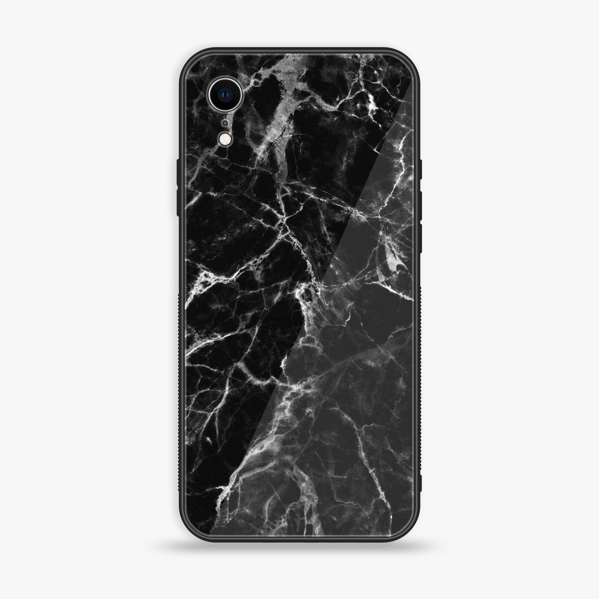 iPhone XR - Black Marble Series - Premium Printed Glass soft Bumper shock Proof Case