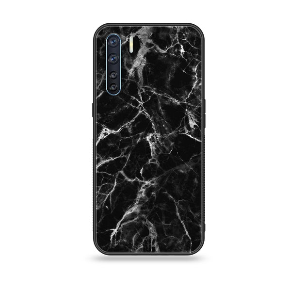 Oppo F15 - BLACK  Marble Design 4- Premium Printed Glass soft Bumper shock Proof Case CS-11891