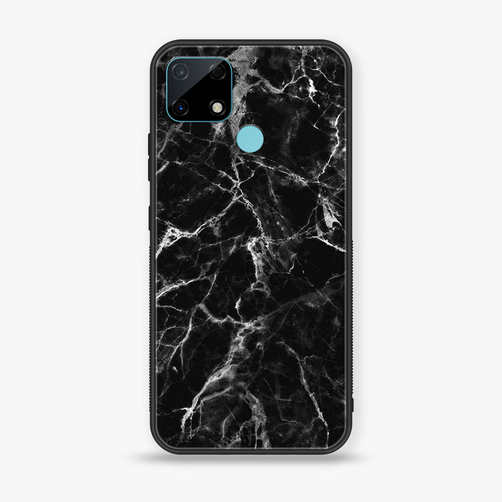 Realme Narzo 30A - Black Marble Series - Premium Printed Glass soft Bumper shock Proof Case