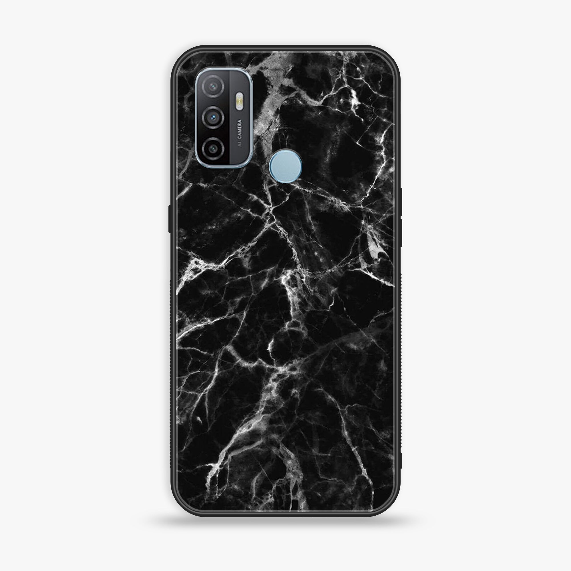 Oppo A53 - BLACK  Marble Series - Premium Printed Glass soft Bumper shock Proof Case