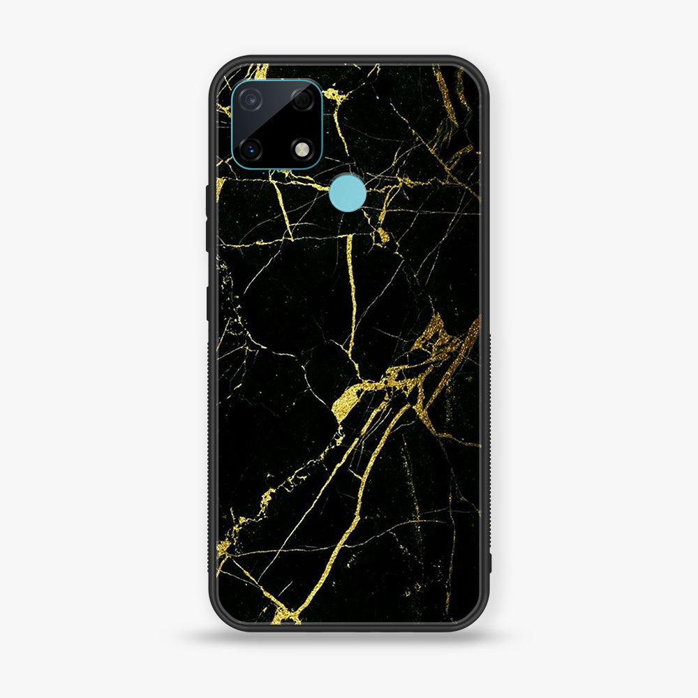 Realme Narzo 30A - Black Marble Series - Premium Printed Glass soft Bumper shock Proof Case