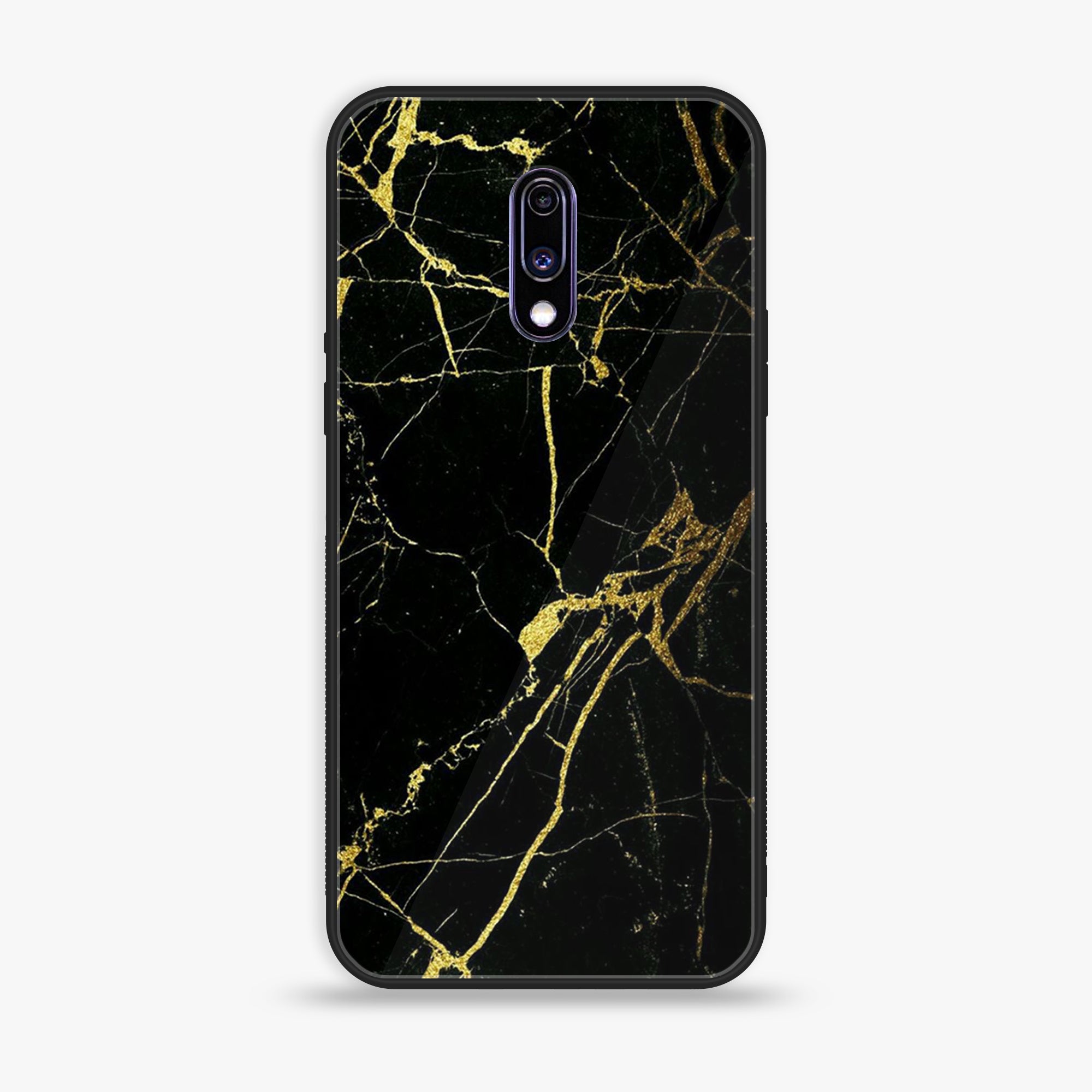 OnePlus 7 - Black Marble Series - Premium Printed Glass soft Bumper shock Proof Case