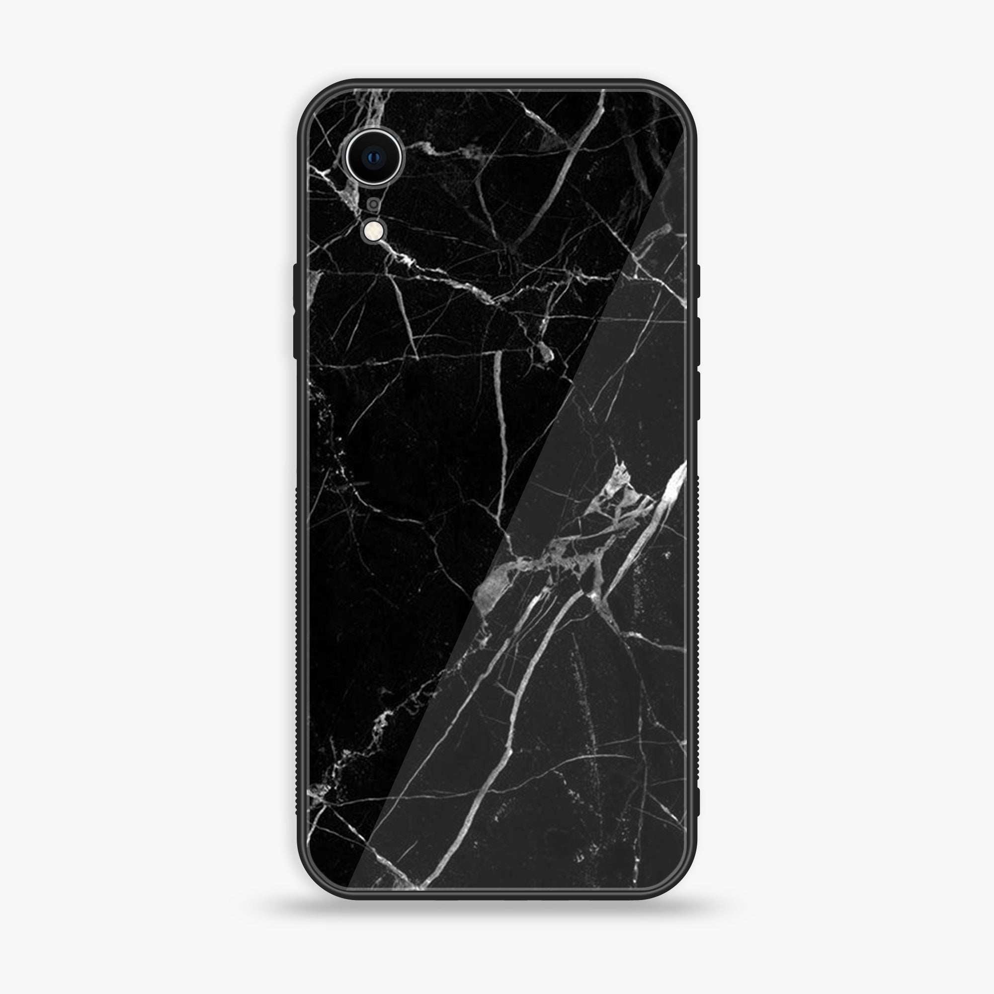 iPhone XR - Black Marble Series - Premium Printed Glass soft Bumper shock Proof Case