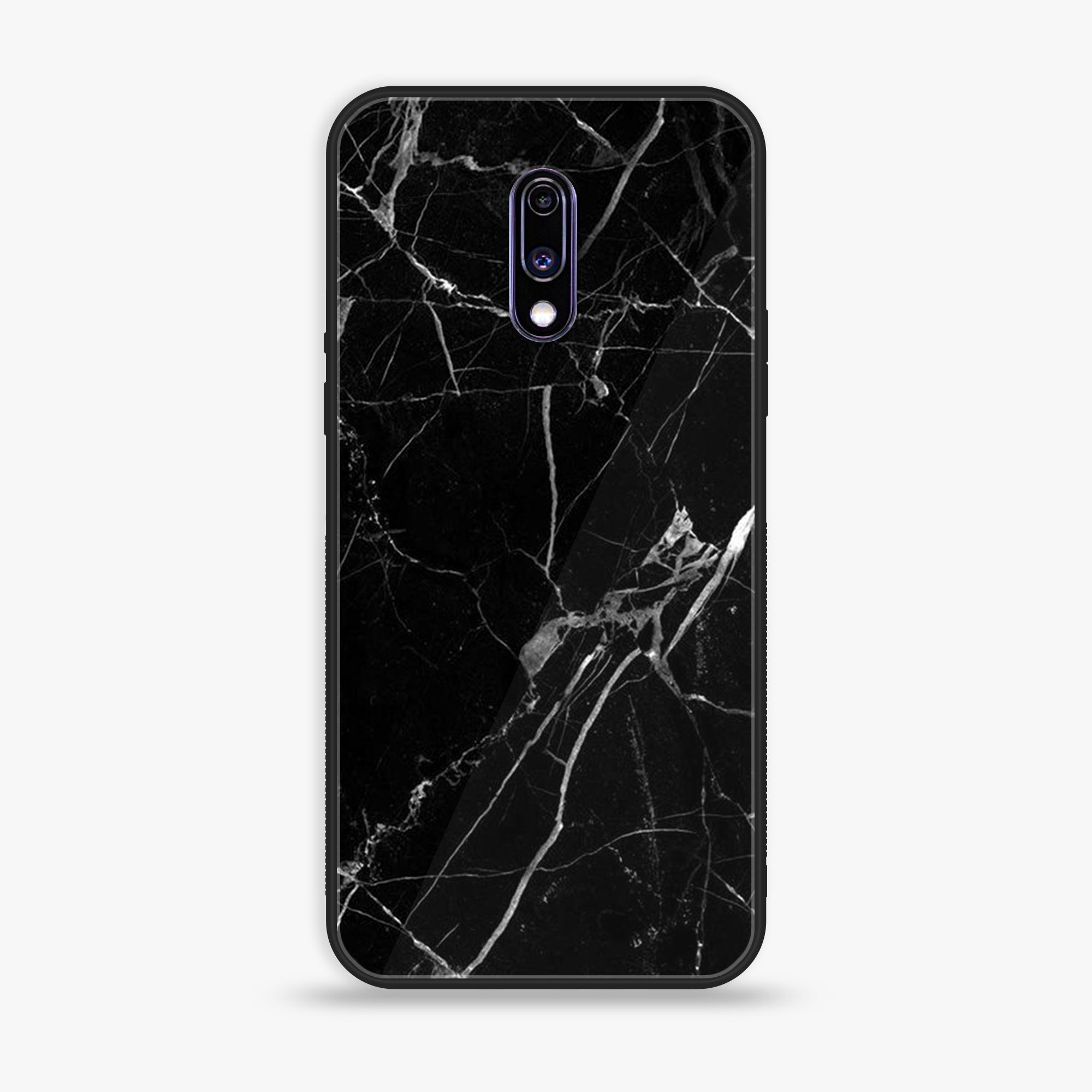 OnePlus 7 - Black Marble Series - Premium Printed Glass soft Bumper shock Proof Case
