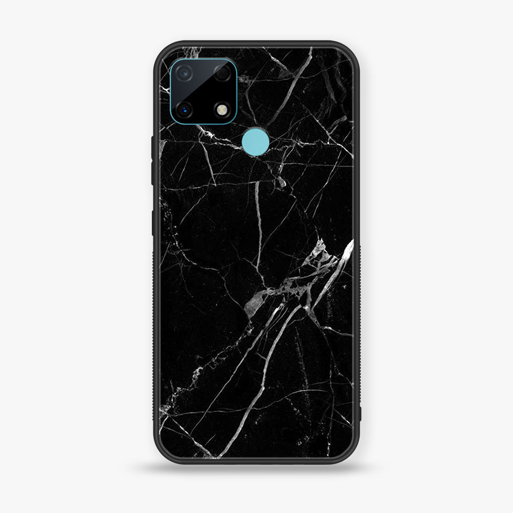 Realme Narzo 30A - Black Marble Series - Premium Printed Glass soft Bumper shock Proof Case