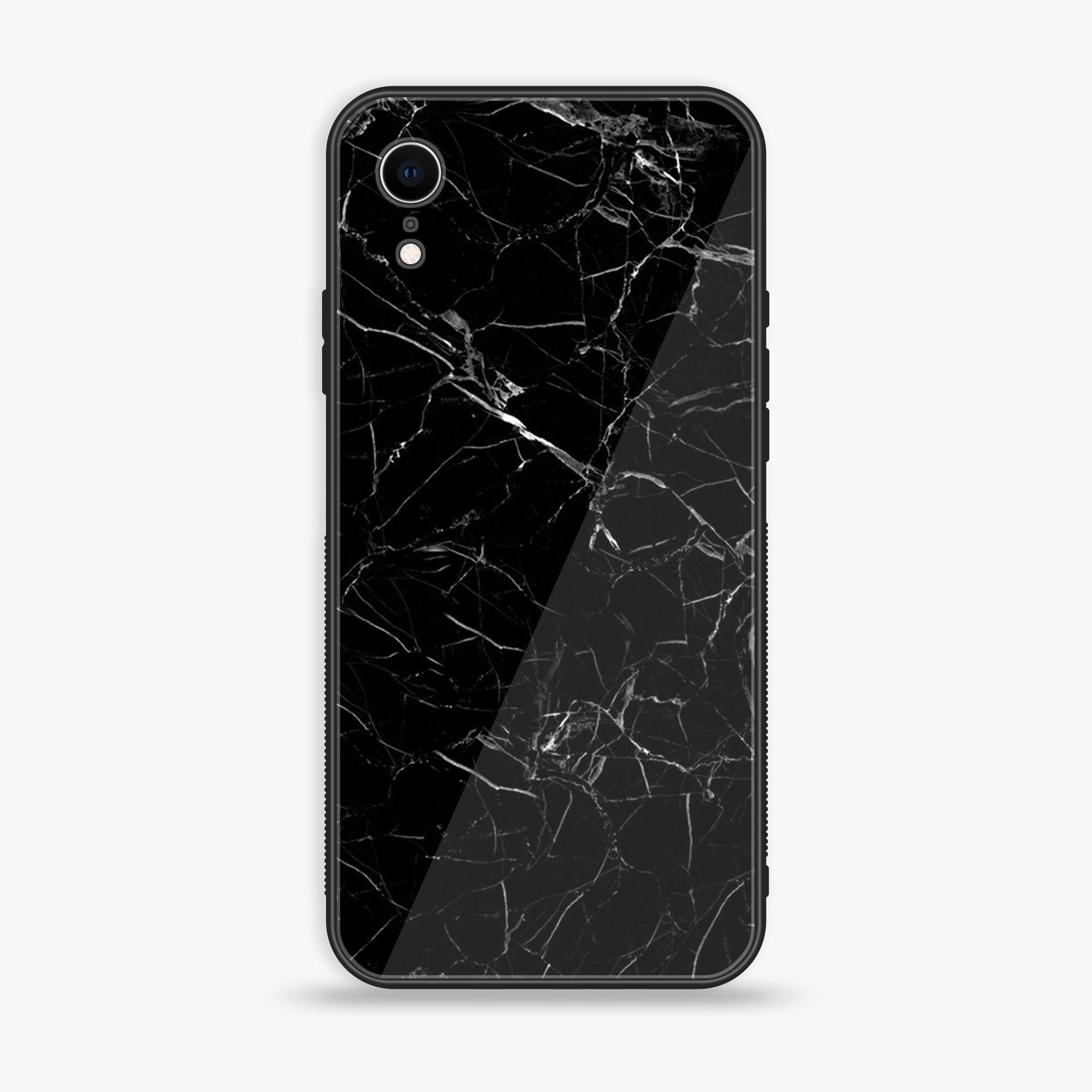 iPhone XR - Black Marble Series - Premium Printed Glass soft Bumper shock Proof Case