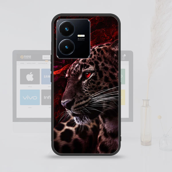 Vivo Y22   Tiger Art Design 5  Premium Printed Glass soft Bumper shock Proof Case CS-16536