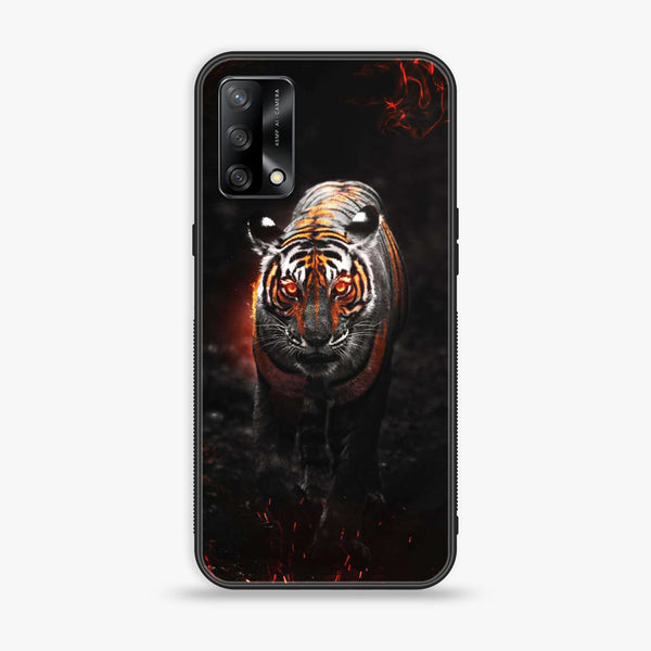 Oppo F19/ A74/ A95 - Tiger Art Design 6 - Premium Printed Glass soft Bumper shock Proof Case CS-17038