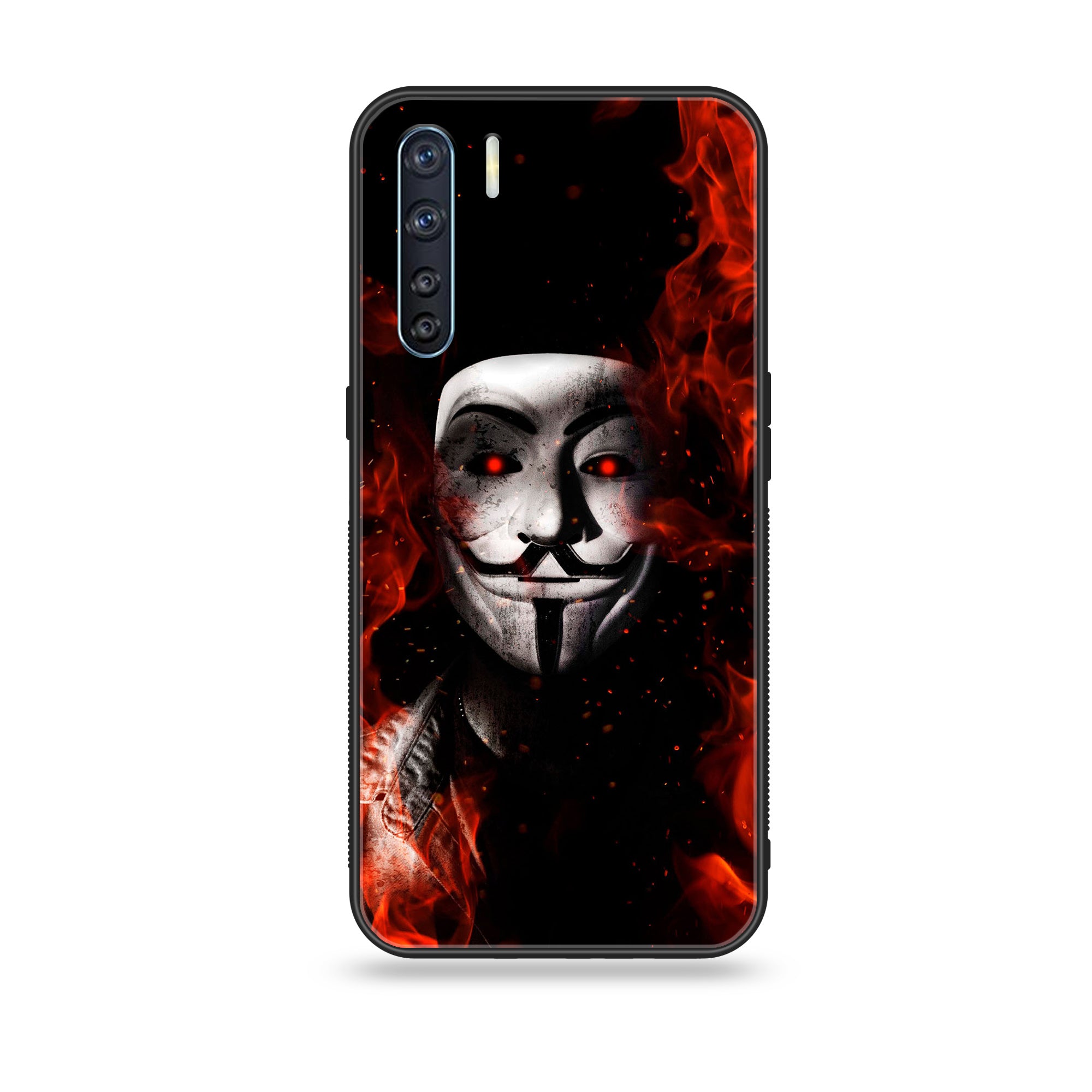 Oppo F15 - Anonymous 2.0  - Premium Printed Glass soft Bumper shock Proof Case