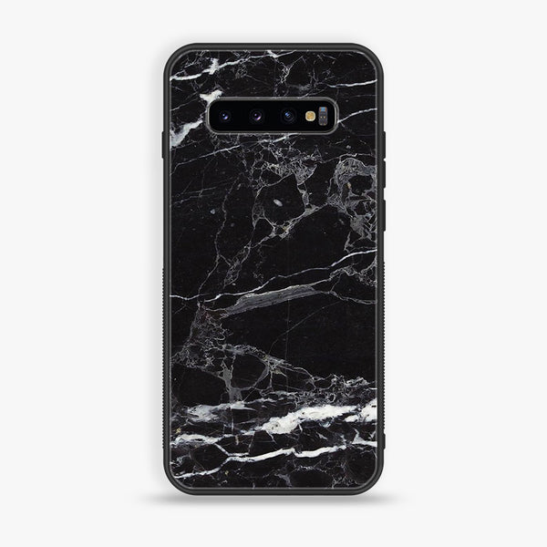 Galaxy S10 Plus - Black Marble V2.0 Design 8 - Premium Printed Glass soft Bumper shock Proof Case CS-19907