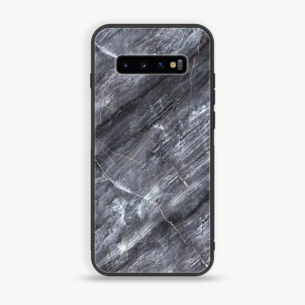 Galaxy S10 Plus - Black Marble V2.0 Series Design 6  - Premium Printed Glass soft Bumper shock Proof Case  CS-20070