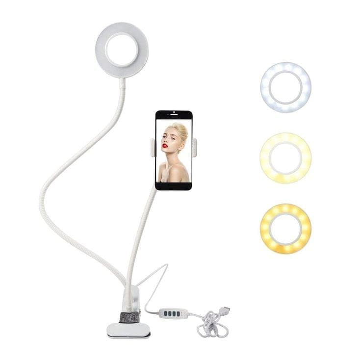 2 in 1 Led Selfie Ring Light with Phone Holder Desk Lamp Lazy Bracket Tabletop Stand Flexible